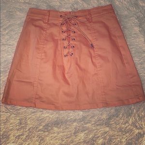 Peach high waisted lace up skirt